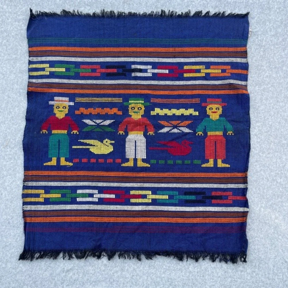 Vintage Tapestry 22x20 Wall Decor Folk Art Guatemala Handmade Dresser Textile